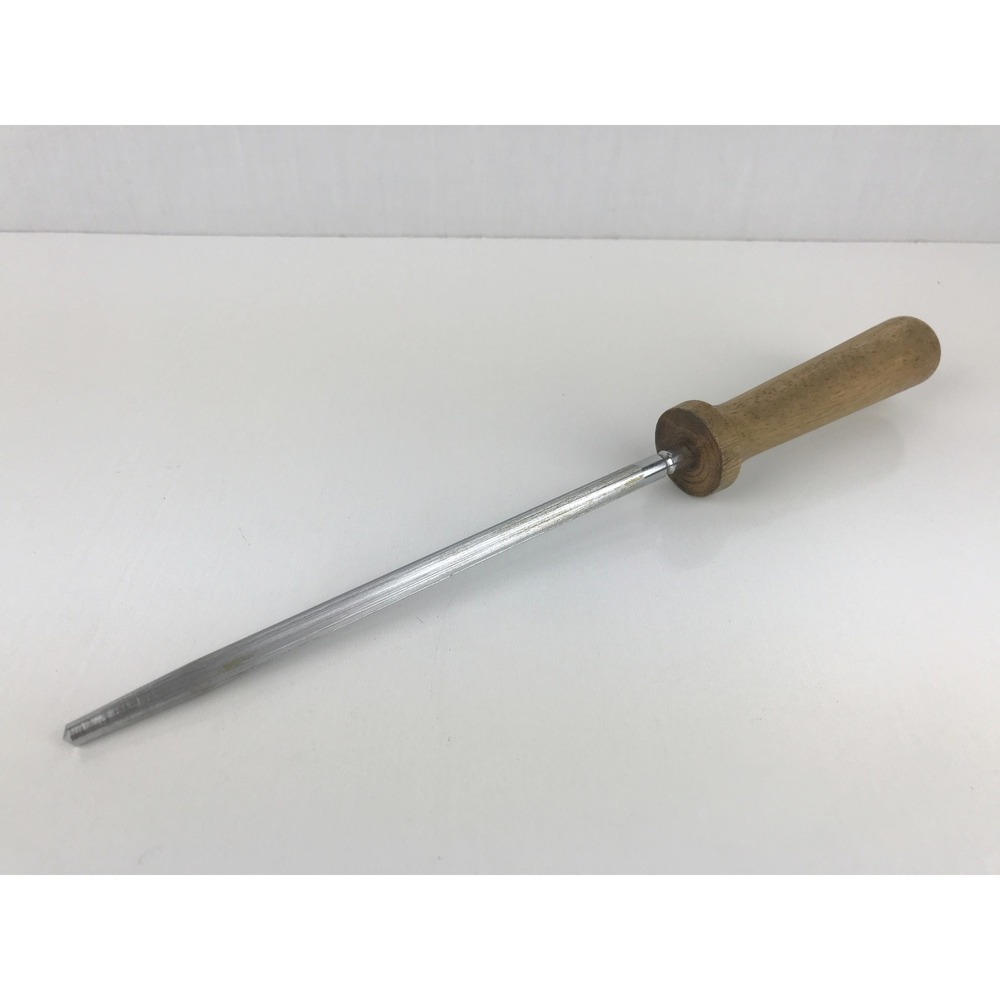 Vintage Unbranded Knife Sharpening Steel Rod Wooden Handle Kitchen Tool 12"